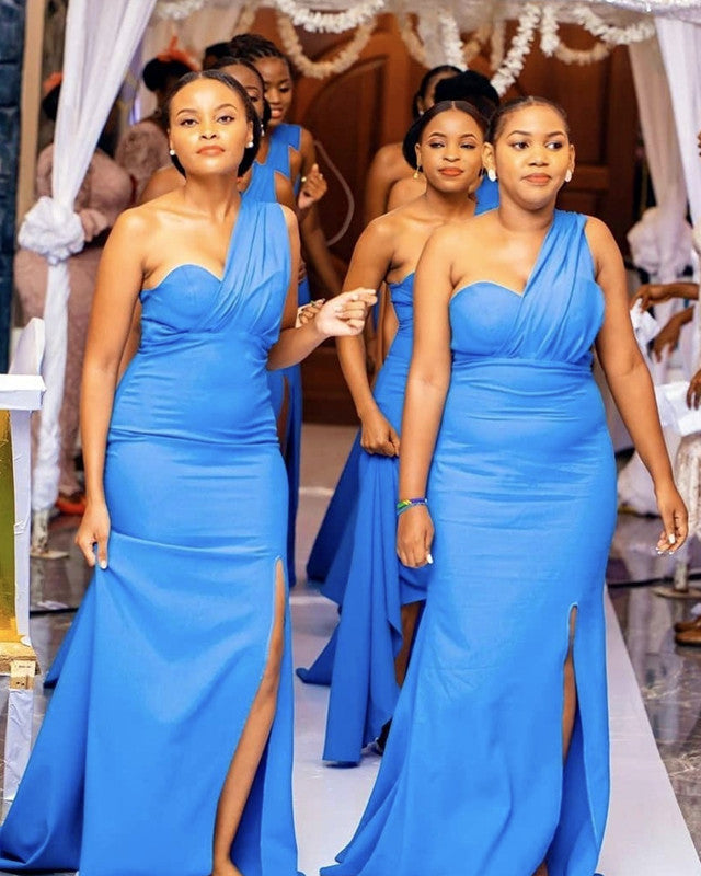 Sexy Sweetheart Mermaid Split Bridesmaid Dresses One Shoulder