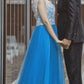 Ivory Lace Cap Sleeves Tulle Bridesmaid Dresses