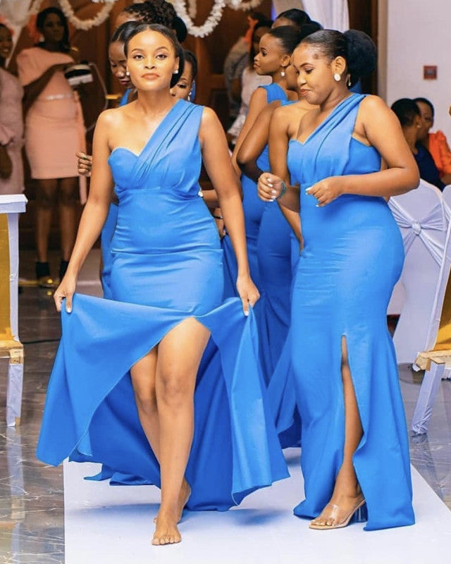 Sexy Sweetheart Mermaid Split Bridesmaid Dresses One Shoulder