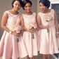 Vintage Tea Length Bridesmaid Dresses Lace Scoop Neck