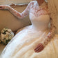 Vintage Lace Princess Wedding Dress High Neck Long Sleeves