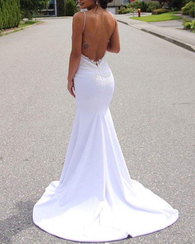 Open Back Satin Wedding Dress