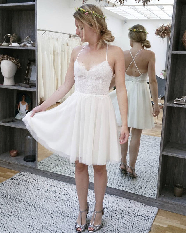 Short Boho Wedding Dresses Lace V Neck – Lisposa