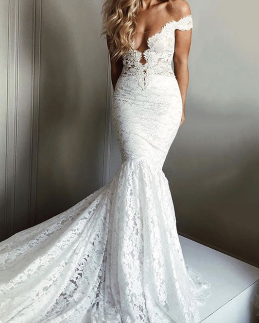 Boho Lace Mermaid Wedding Dress