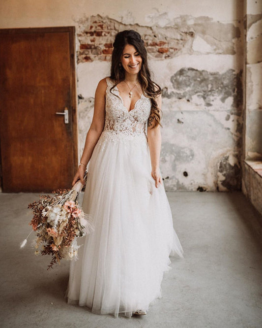 A Line Boho Wedding Dress