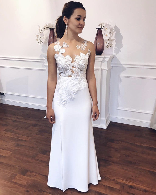 Illusion Neckline Mermaid Wedding Dress Appliques