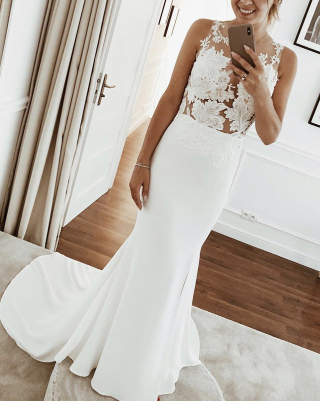 Illusion Neckline Mermaid Wedding Dress Appliques