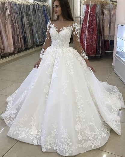 Vintage Wedding Dress Long Sleeves Ball Gown Illusion Neckline – Lisposa