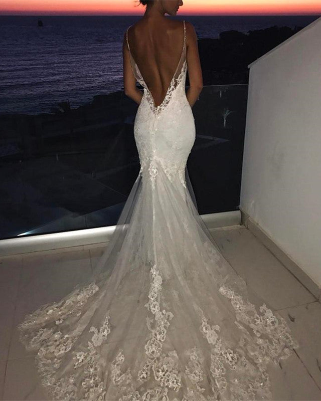 open back mermaid wedding dress Removable Skirt Mermaid Wedding Dress Lace Open Back – Lisposa