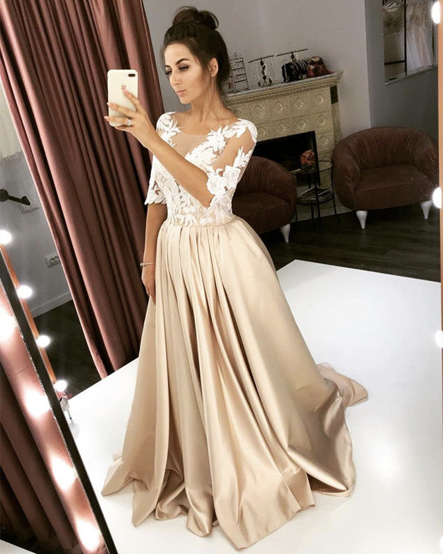 Champagne Wedding Dress With Sleeves