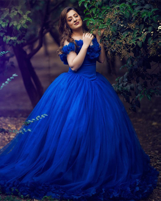 wedding royal blue dress Glamorous Long A-line Glittery Satin Prom with High S – Newinlook Tulle Fabric Color Royal Blue Wedding Dress With