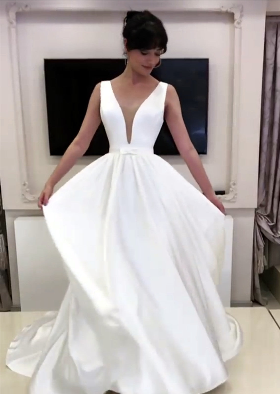 Sexy A Line Wedding Dress Satin Bow Sashes – Lisposa