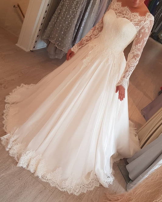 Sheer Long Sleeves Wedding Dress