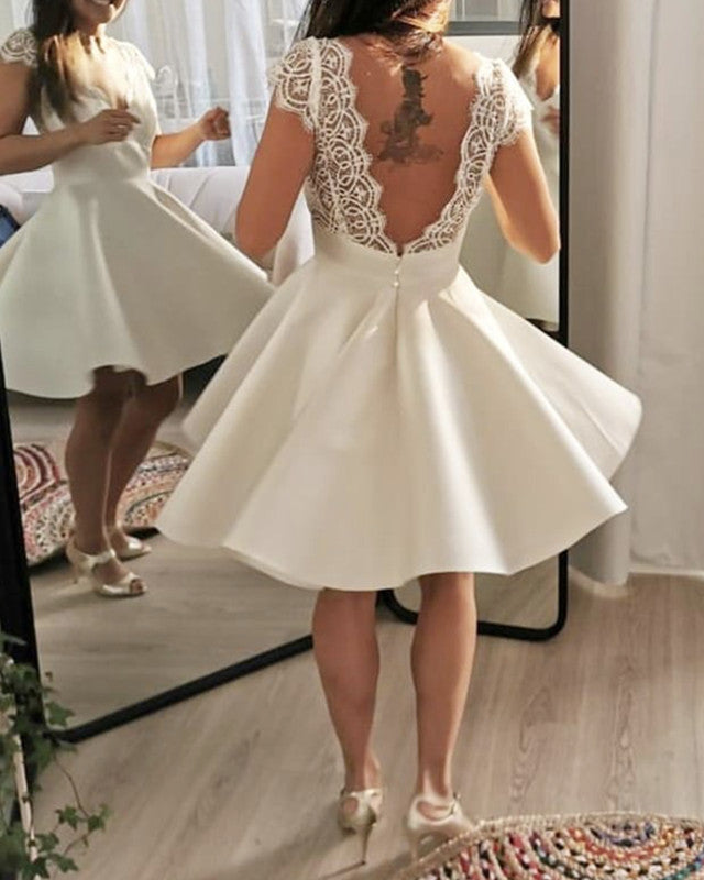 short vintage wedding dresses Rustic Lace V neck Tea Length Country Style Dress Elegant lace strapless tea Retro 1950s Short Lace Wedding