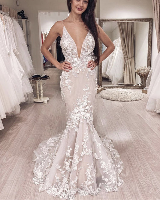 Mermaid V Neck Wedding Dress