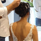 V Neck Low Back Wedding Dress Satin Ball Gown Appliques