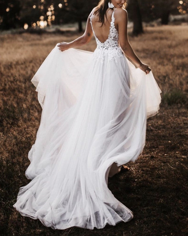 Backless Boho Wedding Dress