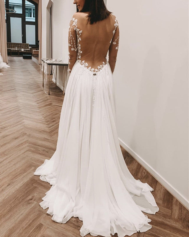 Illusion Wedding Dress Chiffon