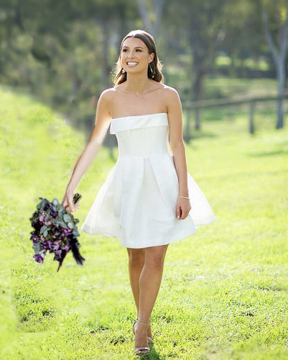 Short Beach Wedding Dress Satin Strapless Lisposa Short Beach Wedding Dress Satin Strapless Lisposa