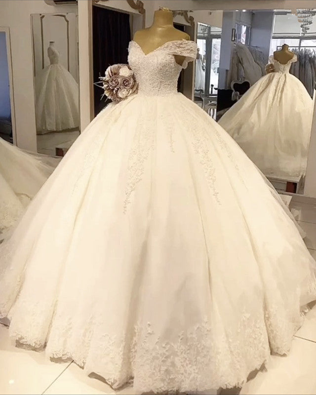 Ball Gown Off Shoulder Wedding Dress Lace Edge