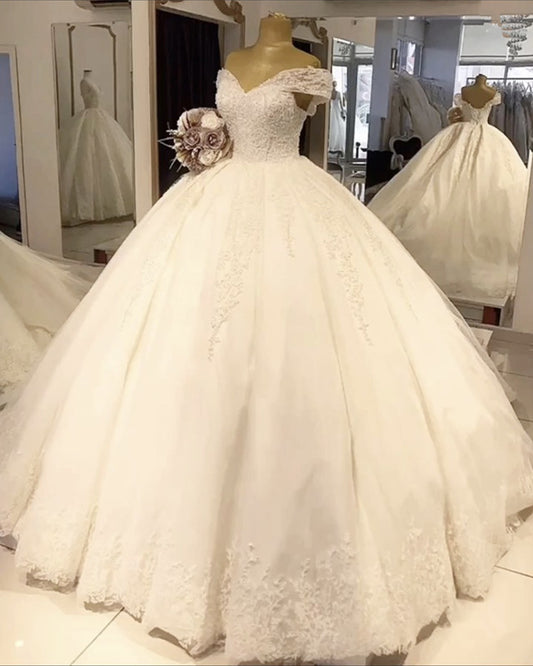 Ball Gown Off Shoulder Wedding Dress Lace Edge