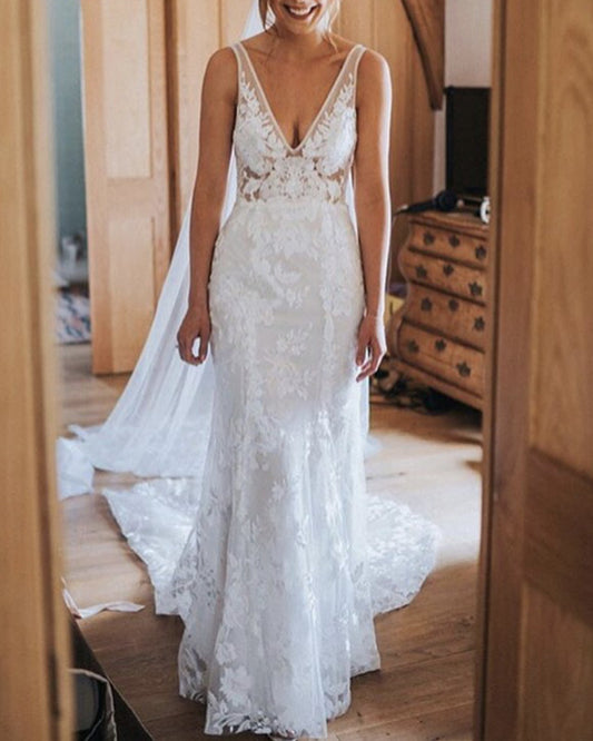 Bohemian Lace Mermaid Wedding Dress