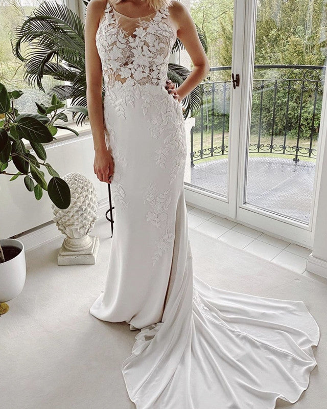 Mermaid Wedding Dress Lace Embroidery