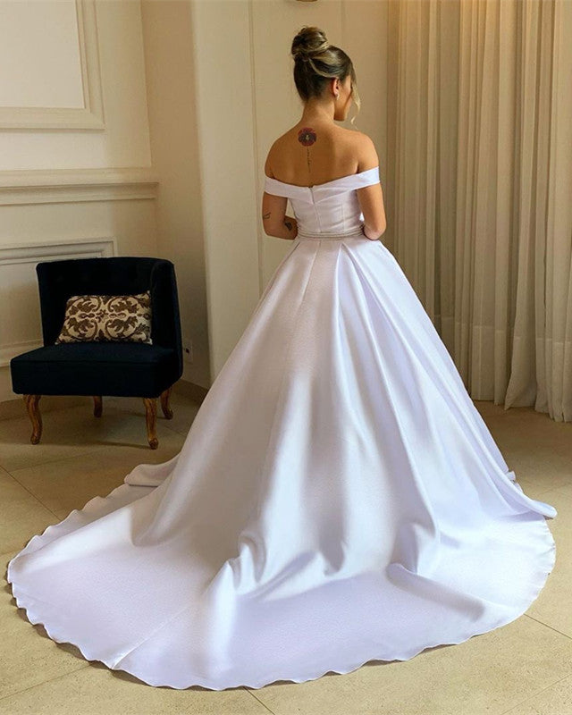 Off The Shoulder Wedding Ball Gown Dresses Beaded Sashes