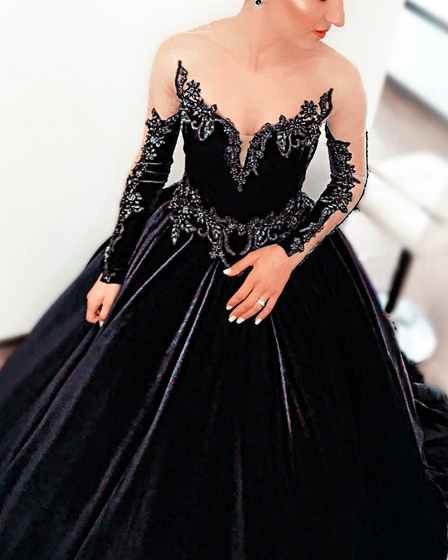Velvet Ball Gown Long Sleeves Dresses For Winter Weddings – Lisposa