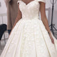 Princess Wedding Dress Lace Flowers V Neck Off Shoulder