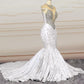 Crystal Beaded Mermaid Lace Wedding Dress Cap Sleeves