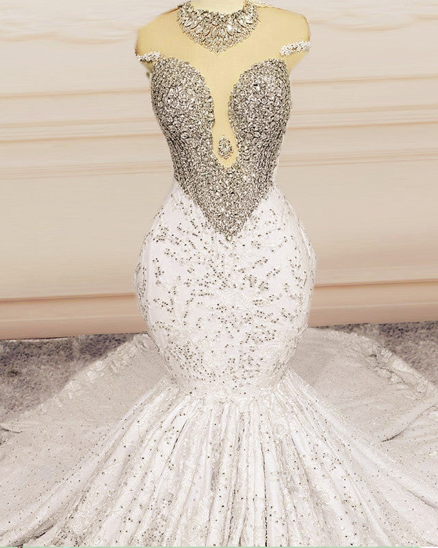 White Ball Gown Tulle Sweetheart Sparkly Corset Wedding Dress With Crystal