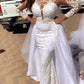 Lace Sleeved Wedding Dress Mermaid Removable Skirt