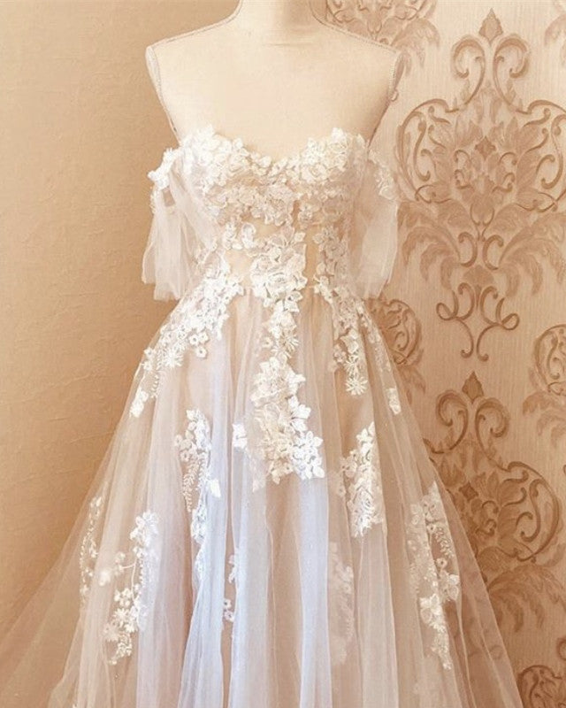 Tulle Boho Wedding Dress Off The Shoulder Lace Appliques
