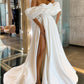 A-line Off The Shoulder Wedding Dress Satin With Slit