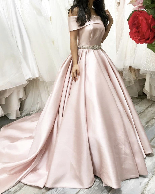 Pink Wedding Dress Ball Gown Off The Shoulder