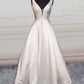 Sexy V Neck Open Back Wedding Dress Satin