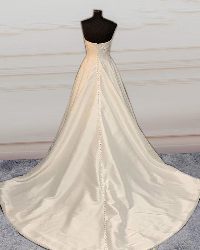 A Line Satin Sleeveless Wedding Dress
