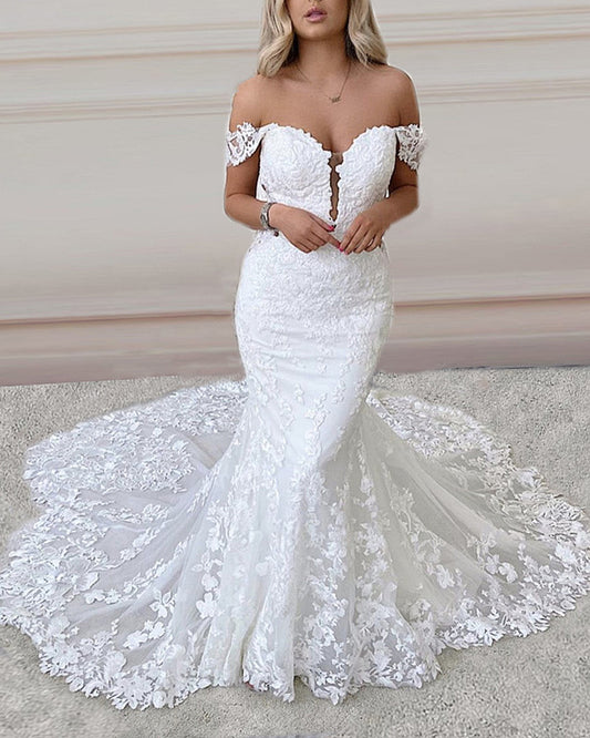 Elegant Lace Mermaid Wedding Dress Off Shoulder