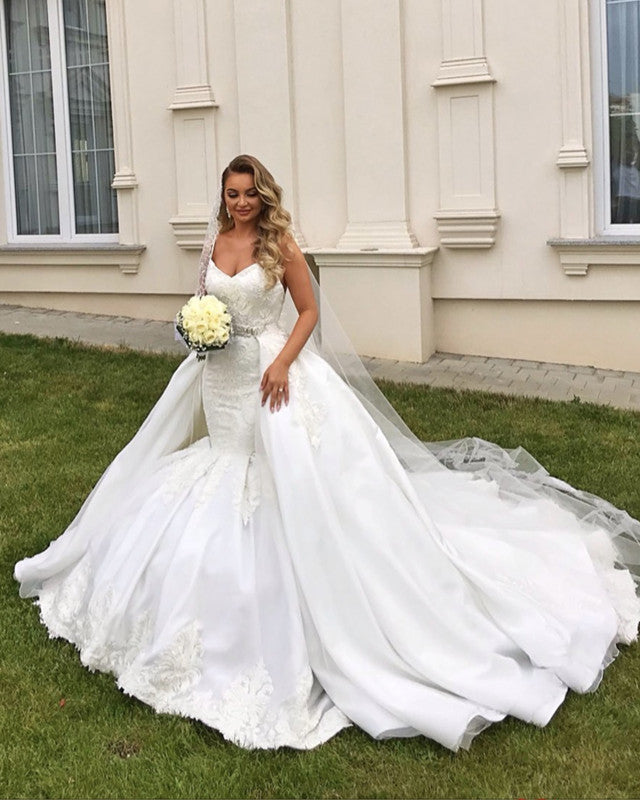 Removable Skirt Mermaid Wedding Dress Lace Embroidery – Lisposa