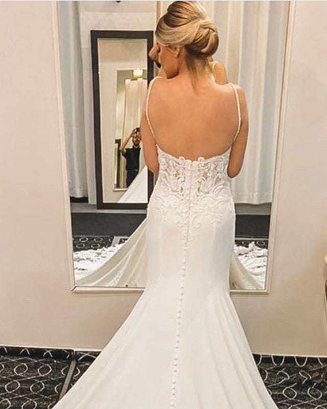 Lace Sweep Train Wedding Dress Mermaid For Bride