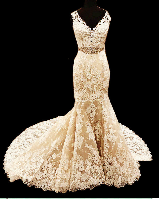 Champagne Lace Mermaid Wedding Dress