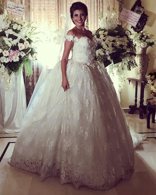 Sweetheart Lace Wedding Dress Off Shoulder Ball Gown
