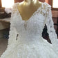 Vintage Lace Wedding Dress V Neck Long Sleeves With Flowers