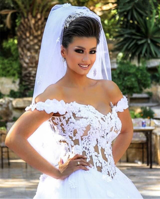 Lace Corset Wedding Dresses Princess Off The Shoulder