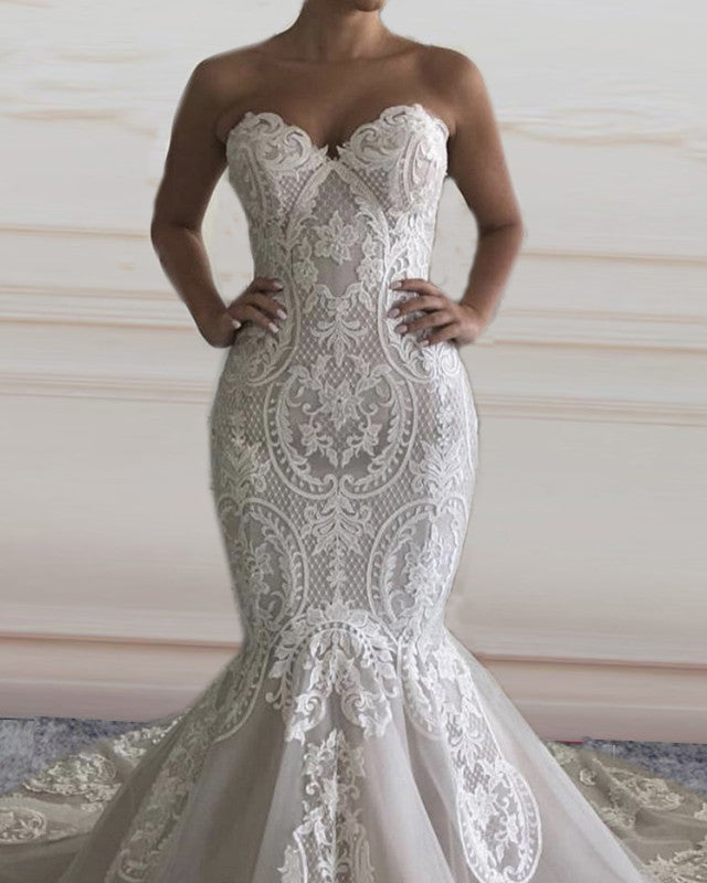 Mermaid Sweetheart Wedding Dress Lace Embroidery