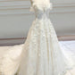 A Line /Princess Wedding Dress Lace Embroidery Off Shoulder