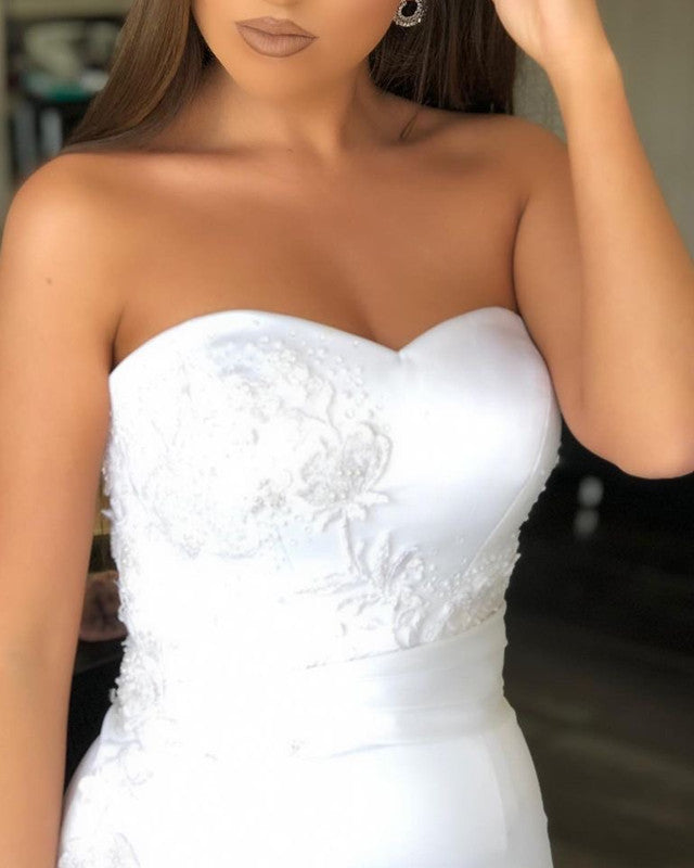 Simple Mermaid Wedding Dress Sweetheart Embroidery