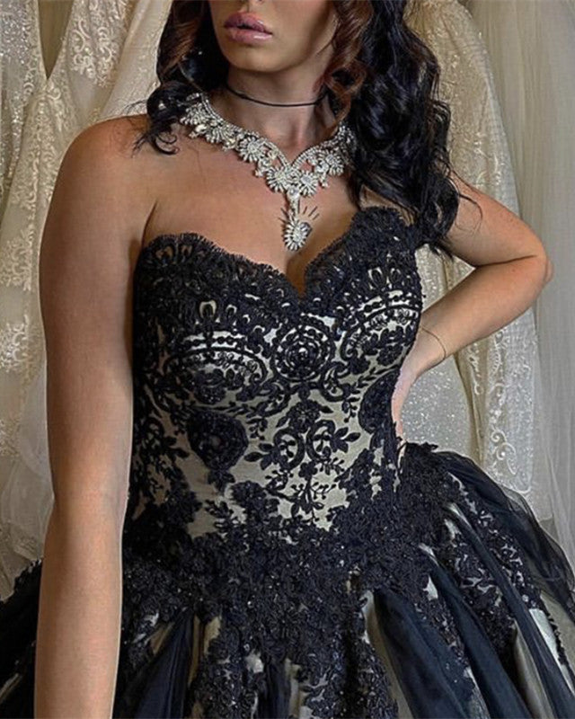 Black And Tulle Ball Gown Wedding Dress Lace Sweetheart