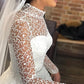 Sheer Lace Long Sleeves Princess Wedding Dress High Neck